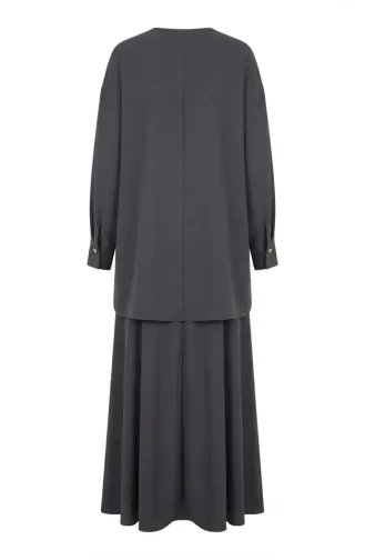 Kolu Düğmeli Tunik Etek ikili Takım 0246-05 Koyu Gri
