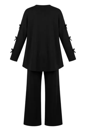 Zweiteiliges Tunika- Und Hosen-Set Mit Schleifenärmeln 2246-02 Schwarz 2246-02