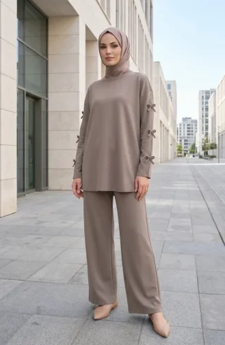 Tunic And Pants Two-Piece Set With Bow Sleeves 2246-03 Beige 2246-03