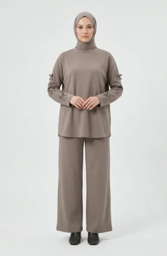 Tunic And Pants Two-Piece Set With Bow Sleeves 2246-03 Beige 2246-03