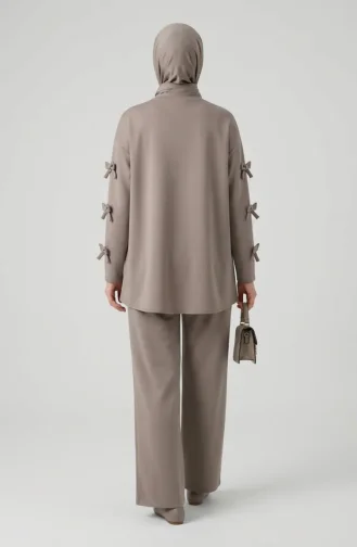 Tunic And Pants Two-Piece Set With Bow Sleeves 2246-03 Beige 2246-03