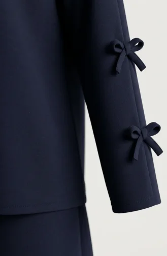 Tunic And Pants Two-Piece Set With Bow Detail On Sleeves 2246-04 Navy Blue 2246-04