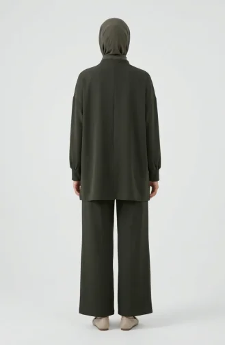 Button Detail Tunic And Pants Two-Piece Set 2247-02 Khaki 2247-02