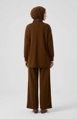 Button Detail Tunic And Pants Two-Piece Set 2247-03 Brown 2247-03
