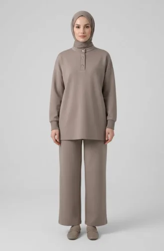 Zweiteiliges Set Aus Tunika Und Hose Mit Knopfdetails 2247-04 Beige 2247-04