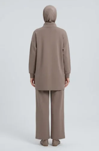 Zweiteiliges Set Aus Tunika Und Hose Mit Knopfdetails 2247-04 Beige 2247-04
