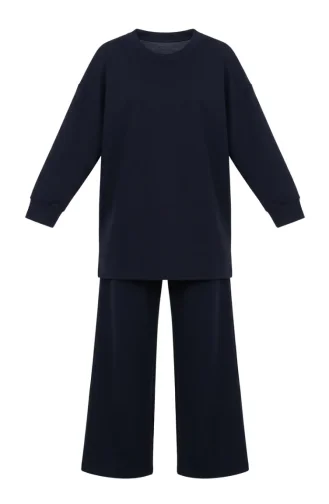 Zweiteiliges Set Aus Tunika Und Hose Mit Knopfdetails 2247-05 Marineblau 2247-05