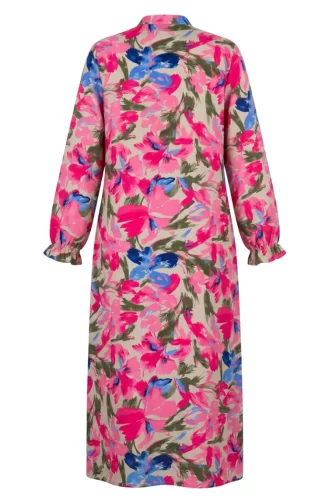 Gemustertes Kleid Mit Elastischen Ärmeln 0249-04 Rosa Indigo 0249-04