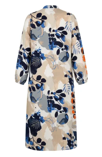 Robe Boutonnée Sur Le Devant Manches élastiquées 0250-01 Bleu Marine Beige 0250-01