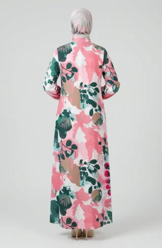 Robe Boutonnée Sur Le Devant Avec Manches élastiquées 0250-02 Rose Vert 0250-02