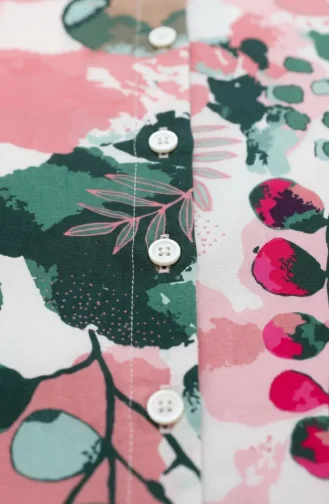Robe Boutonnée Sur Le Devant Avec Manches élastiquées 0250-02 Rose Vert 0250-02