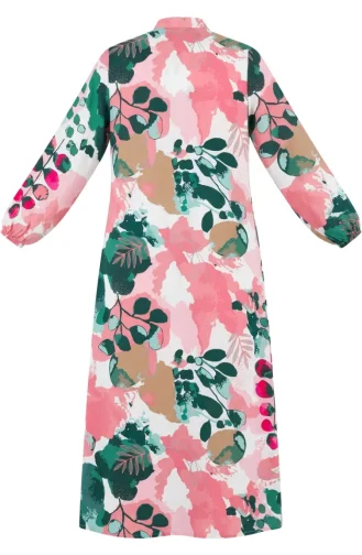 Robe Boutonnée Sur Le Devant Avec Manches élastiquées 0250-02 Rose Vert 0250-02