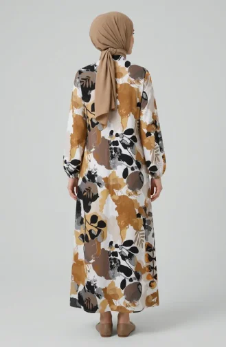 Robe Boutonnée Sur Le Devant Avec Manches élastiquées 0250-03 Marron Noir 0250-03