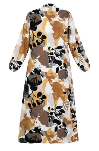 Robe Boutonnée Sur Le Devant Avec Manches élastiquées 0250-03 Marron Noir 0250-03