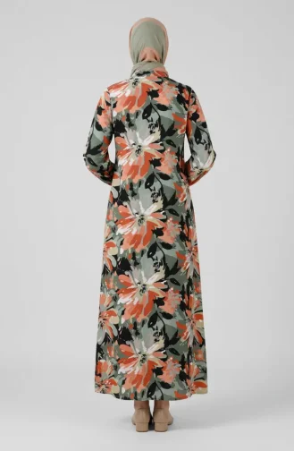 Robe Boutonnée à Motifs Et Manches élastiquées 0251-02 Kaki Saumon 0251-02