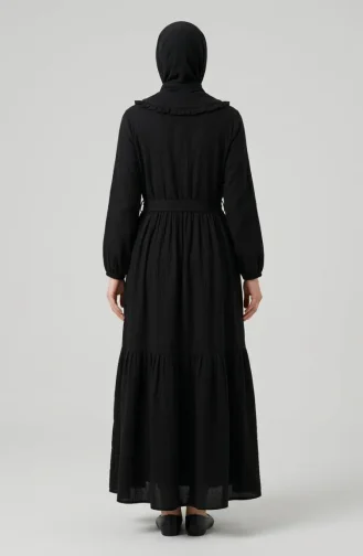 Robe En Mousseline Noire à Col Volanté Et Ceinture 0253-04 0253-04