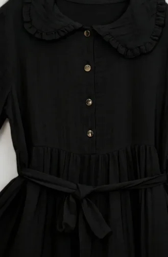 Robe En Mousseline Noire à Col Volanté Et Ceinture 0253-04 0253-04