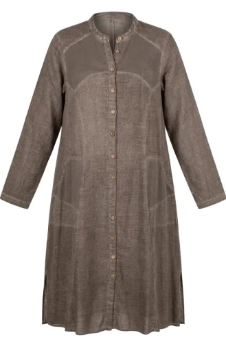Authentic Buttoned Hooded Tunic 8030-03 Beige 8030-03