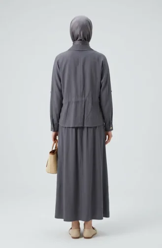 طقم من قطعتين بأزرار أمامية ورباط عند الخصر، 0247-03، رمادي داكن 0247-03