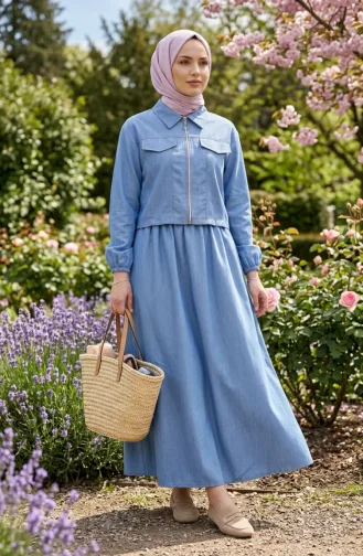 Ensemble Deux Pièces Effet Denim Avec Fermeture éclair 0254-01 Bleu 0254-01
