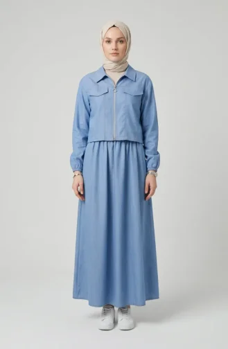 Ensemble Deux Pièces Effet Denim Avec Fermeture éclair 0254-01 Bleu 0254-01