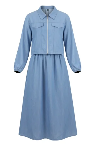 Ensemble Deux Pièces Effet Denim Avec Fermeture éclair 0254-01 Bleu 0254-01
