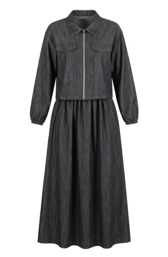 Denim-Look Two-Piece Set With Zipper Closure 0254-02 Black 0254-02