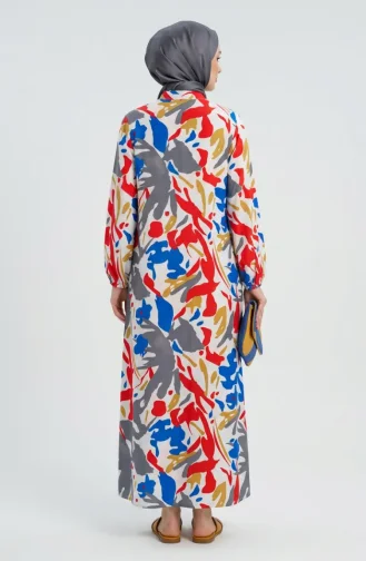 Robe à Motifs Avec Manches élastiquées Et Fermeture Boutonnée 0252-02 Gris Rouge 0252-02
