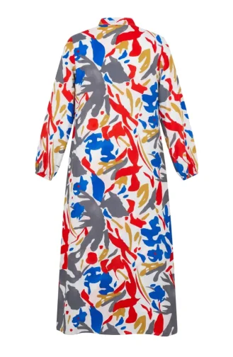 Robe à Motifs Avec Manches élastiquées Et Fermeture Boutonnée 0252-02 Gris Rouge 0252-02
