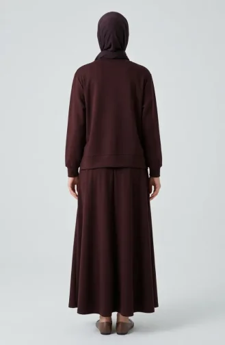 Ensemble Deux Pièces Avec Broderie Florale Et Strass 0255-01 Marron 0255-01