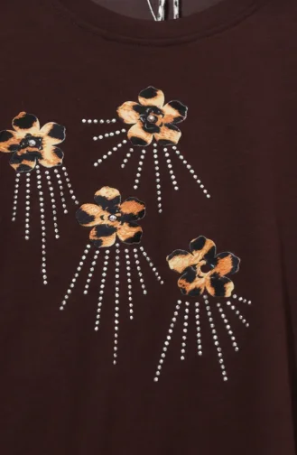 Ensemble Deux Pièces Avec Broderie Florale Et Strass 0255-01 Marron 0255-01