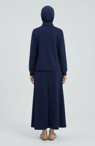 Ensemble Deux Pièces Avec Broderie Florale Et Strass 0255-03 Bleu Marine. 0255-03