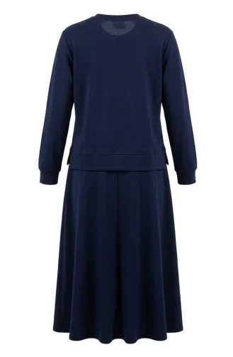 Ensemble Deux Pièces Avec Broderie Florale Et Strass 0255-03 Bleu Marine. 0255-03