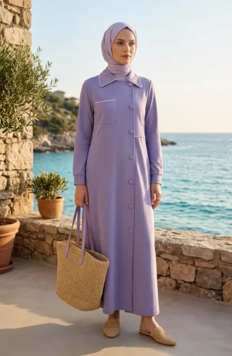 عباية بأزرار بخيطين 71176-05 لون أرجواني فاتح 71176-05