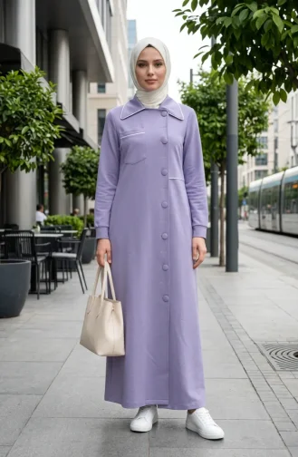 عباية بأزرار بخيطين 71176-05 لون أرجواني فاتح 71176-05