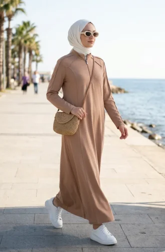 Robe Sport Grande Taille Avec Fermeture éclair Beige 12024-02 12024-02