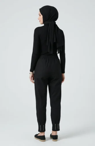 Pantalon Noir à Taille élastique Orné De Pierres 71101-01 71101-01