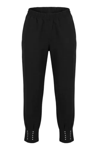 Pantalon Noir à Taille élastique Orné De Pierres 71101-01 71101-01