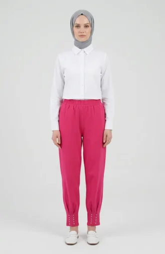 Elastic Waist Stone Embellished Trousers 71101-02 Fuchsia 71101-02