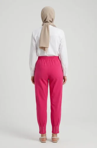 Elastic Waist Stone Embellished Trousers 71101-02 Fuchsia 71101-02