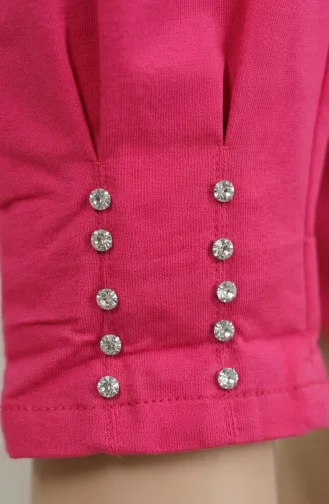 Elastic Waist Stone Embellished Trousers 71101-02 Fuchsia 71101-02