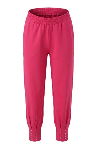 Elastic Waist Stone Embellished Trousers 71101-02 Fuchsia 71101-02