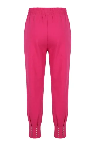 Elastic Waist Stone Embellished Trousers 71101-02 Fuchsia 71101-02