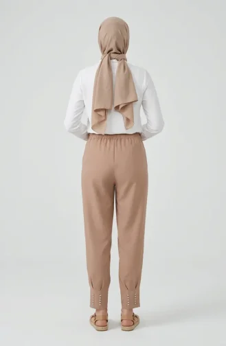 Pantalon Beige à Taille élastique Et Orné De Pierres 71101-04 71101-04
