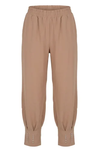 Pantalon Beige à Taille élastique Et Orné De Pierres 71101-04 71101-04