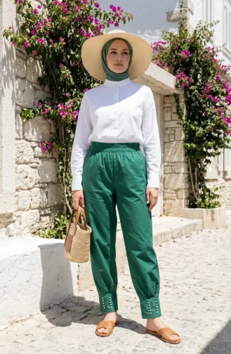 Broek Met Elastische Taille En Steentjesversiering 71101-05 Groen 71101-05