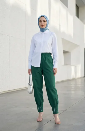 Broek Met Elastische Taille En Steentjesversiering 71101-05 Groen 71101-05