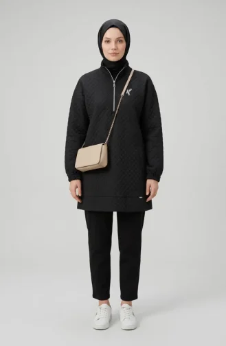 Dik Yaka Kapitone Sweatshirt 71227-01 Siyah