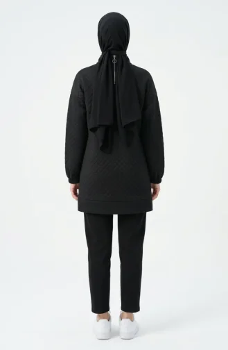 Dik Yaka Kapitone Sweatshirt 71227-01 Siyah