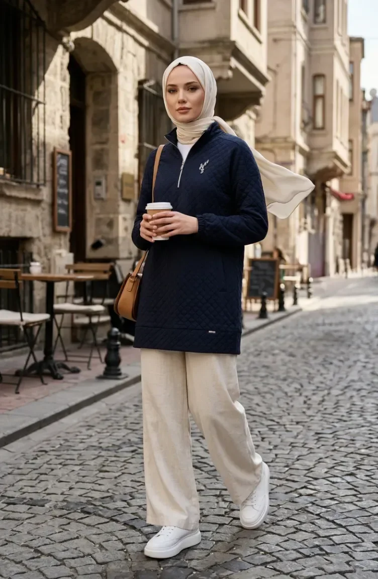 Dik Yaka Kapitone Sweatshirt 71227-02 Lacivert